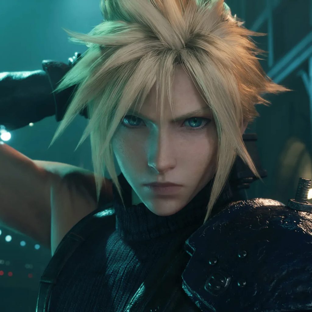 Close up of Cloud in Final Fantasy 7 Remake Intergrade.