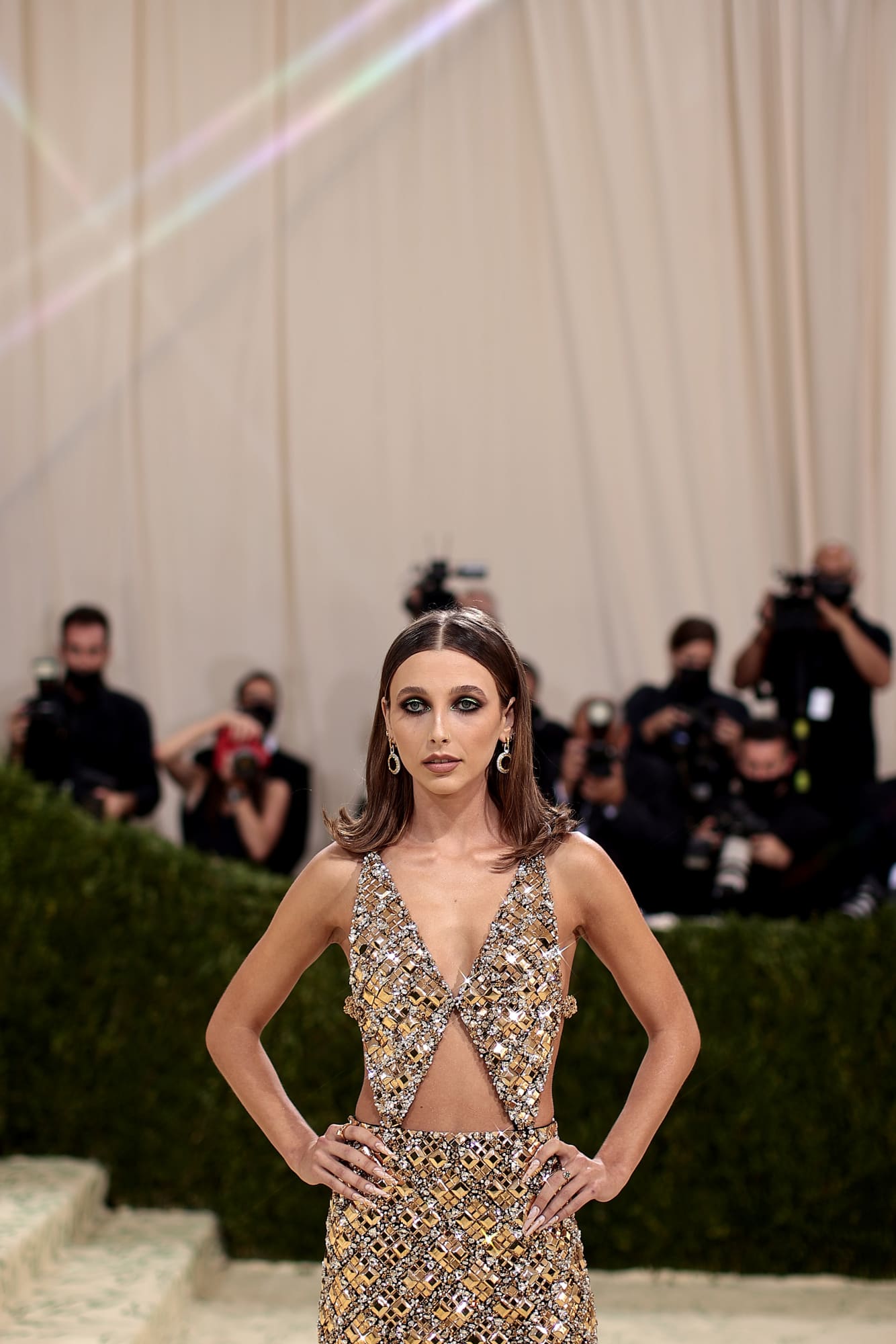 Louis Vuitton on X: .@EmmaChamberlain wearing #LouisVuitton at the  #METGala2021. The Digital Superstar wore a custom, sparkling dress with a  deep “V” décolleté and golden chain straps. Earrings from the Louis Vuitton
