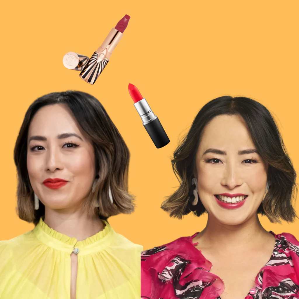 Melissa Leong wears Charlotte Tilbury and MAC Lipsticks on set at MasterChef