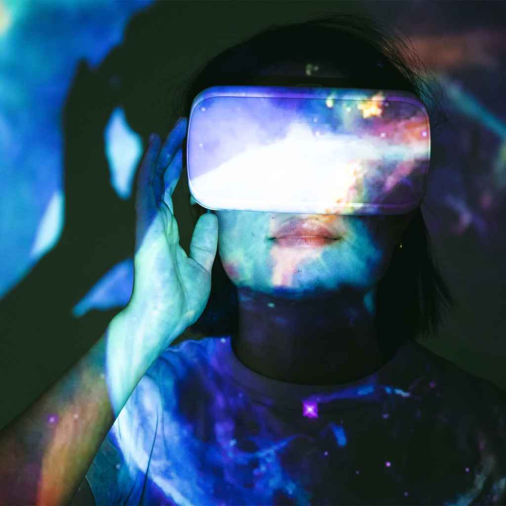 A woman wearing a VR headset.