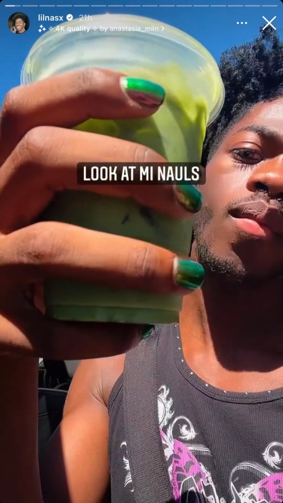 Lil Nas X Green Chrome nails