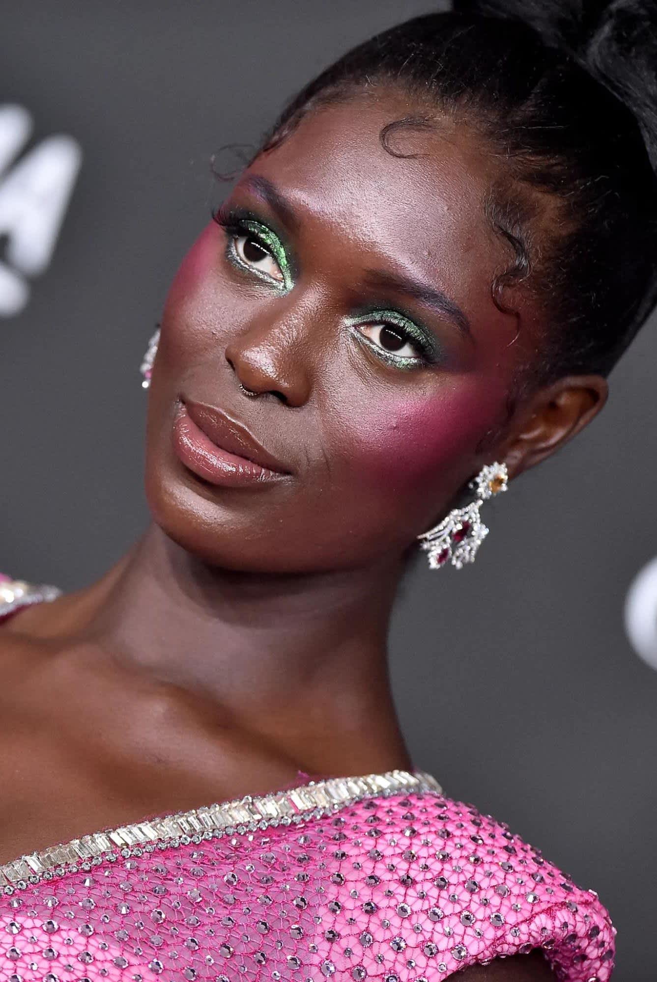 Jodie Turner Smith on the LACMA Red Carpet with a popping emerald green eye makeup