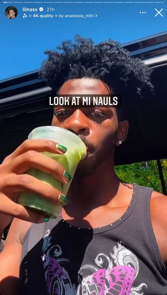 Lil Nas X Green Chrome nails