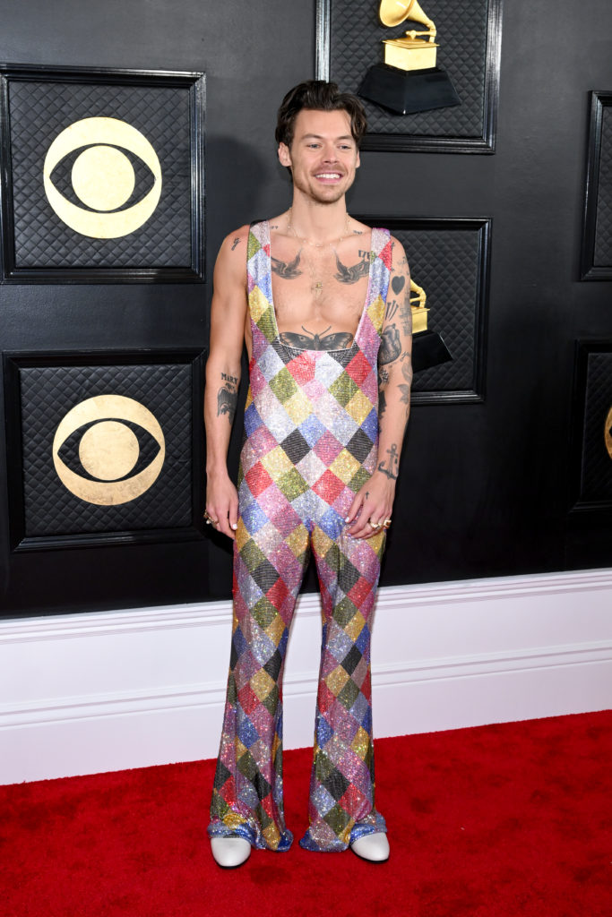 Harry Styles Wows in a Plunging, Embellished Jumpsuit at the Grammys