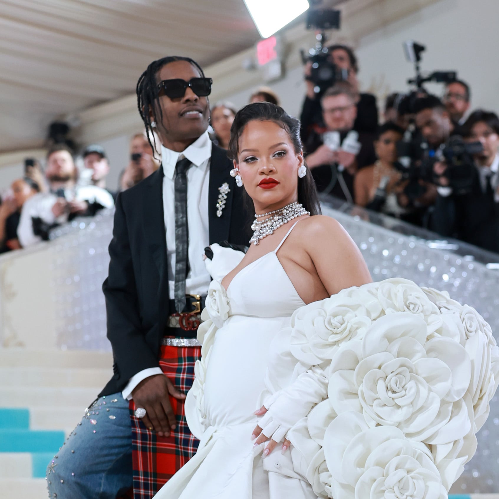 Pregnant Rihanna and A$AP Rocky Arrive at the 2023 Met Gala Fashionably ...