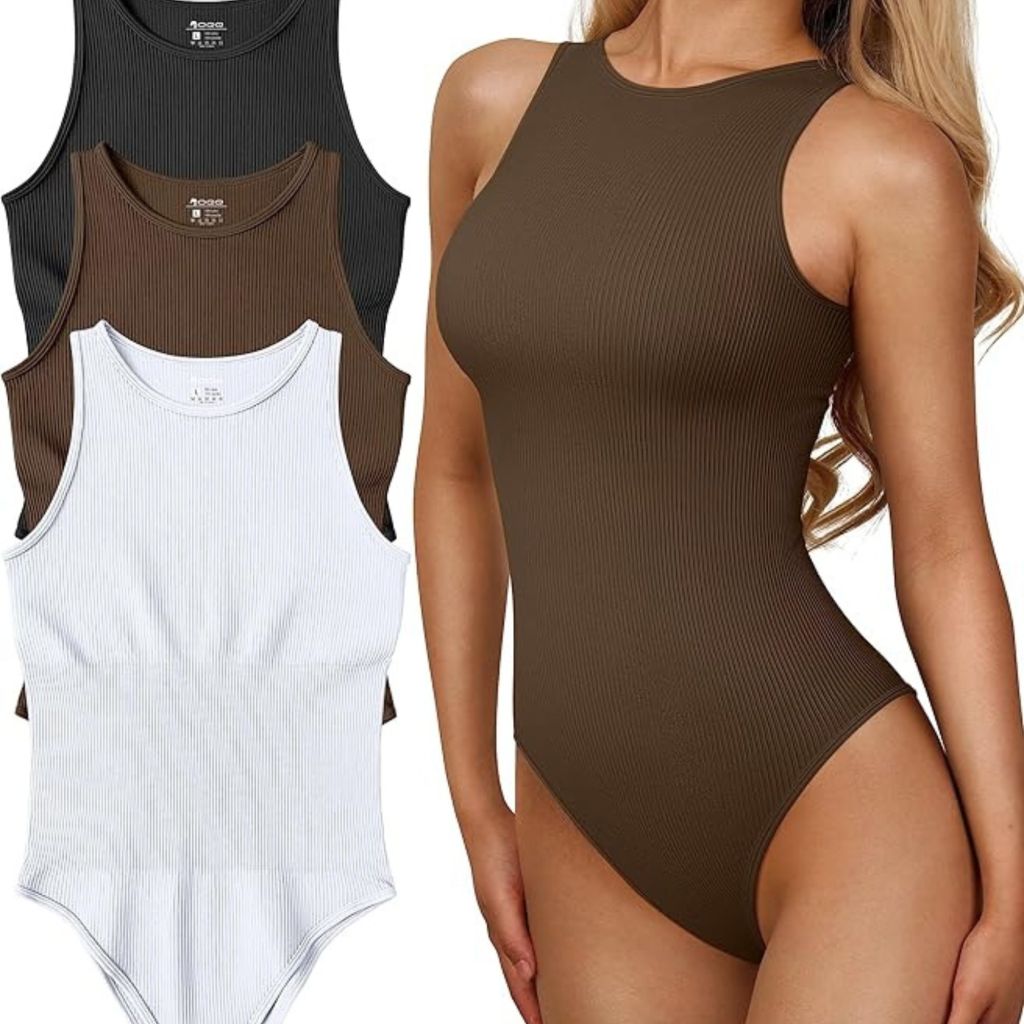 OQQ Women's 3 Piece Bodysuits Sexy Ribbed One