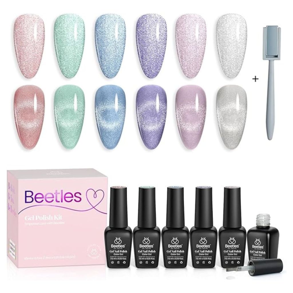 Beetles Gel Polish 6 Colors Holographic Glitter Cat Eye Gel Nail Polish Kit (was $29.99, now $17.94)