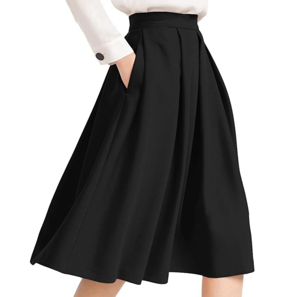 Yige Women's High Waist Flared Skirt Pleated Midi Skirt Pocket, $33